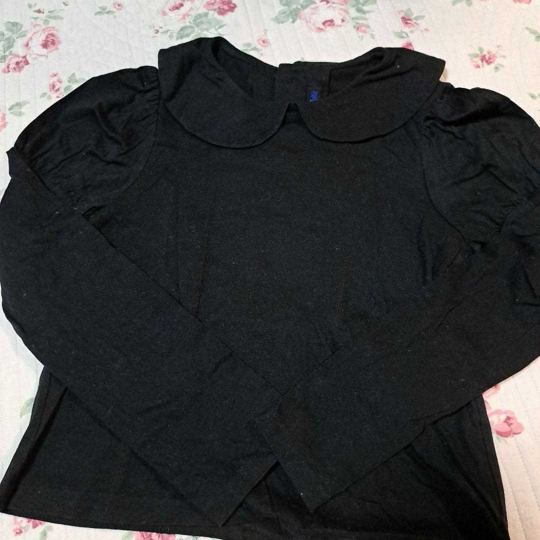 モワメームモワティエ　黒　襟付き長袖カットソー
