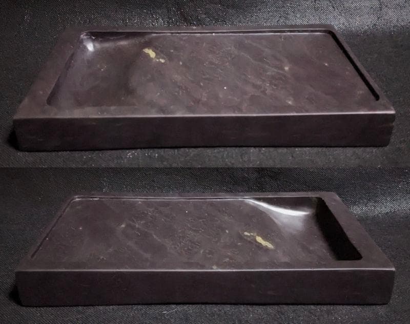 【端渓硯　大型十吋】◆青花・翡翠紋・魚脳凍などの紫黒美石◆唐木共箱◆斧柯山