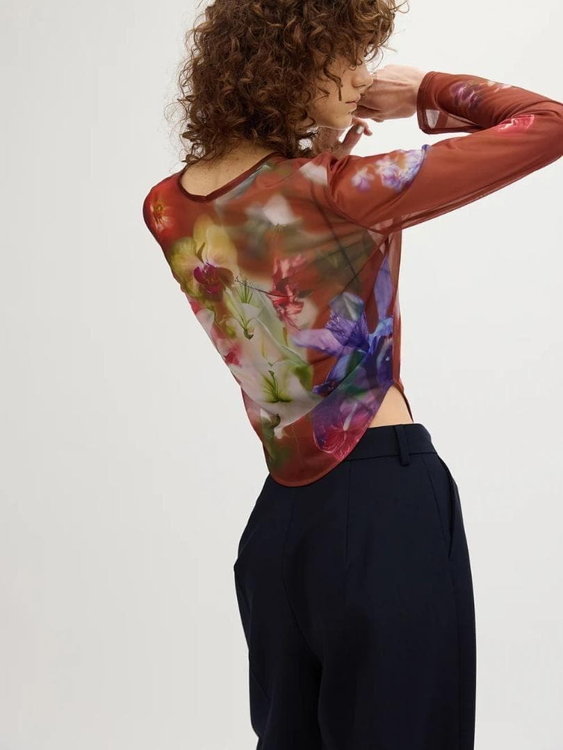 2WAY SMOKE FLOWER SHEER TOP　ameri