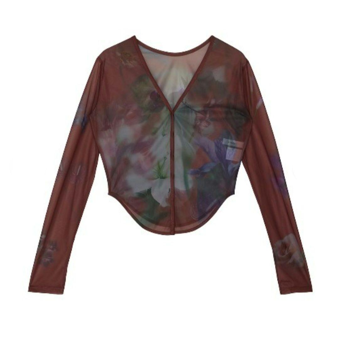 2WAY SMOKE FLOWER SHEER TOP　ameri