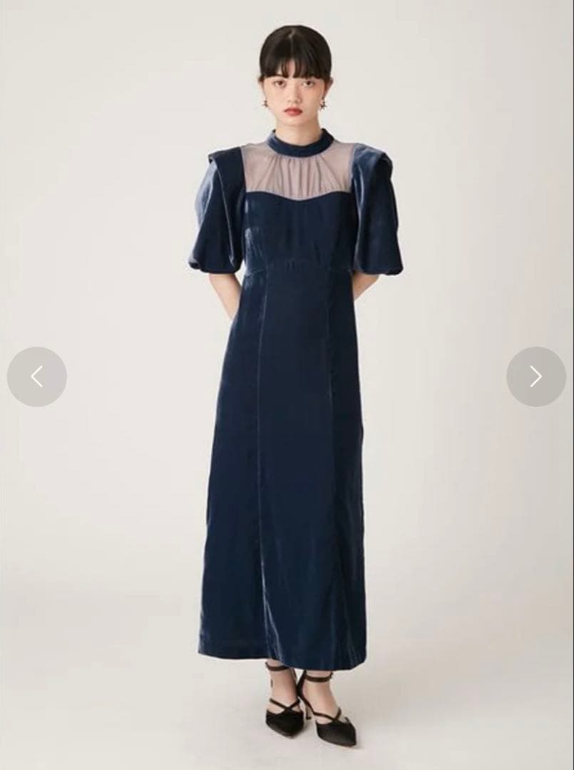 【お値下げ中】LILY BROWN シアーネックベロアドレス　0サイズ