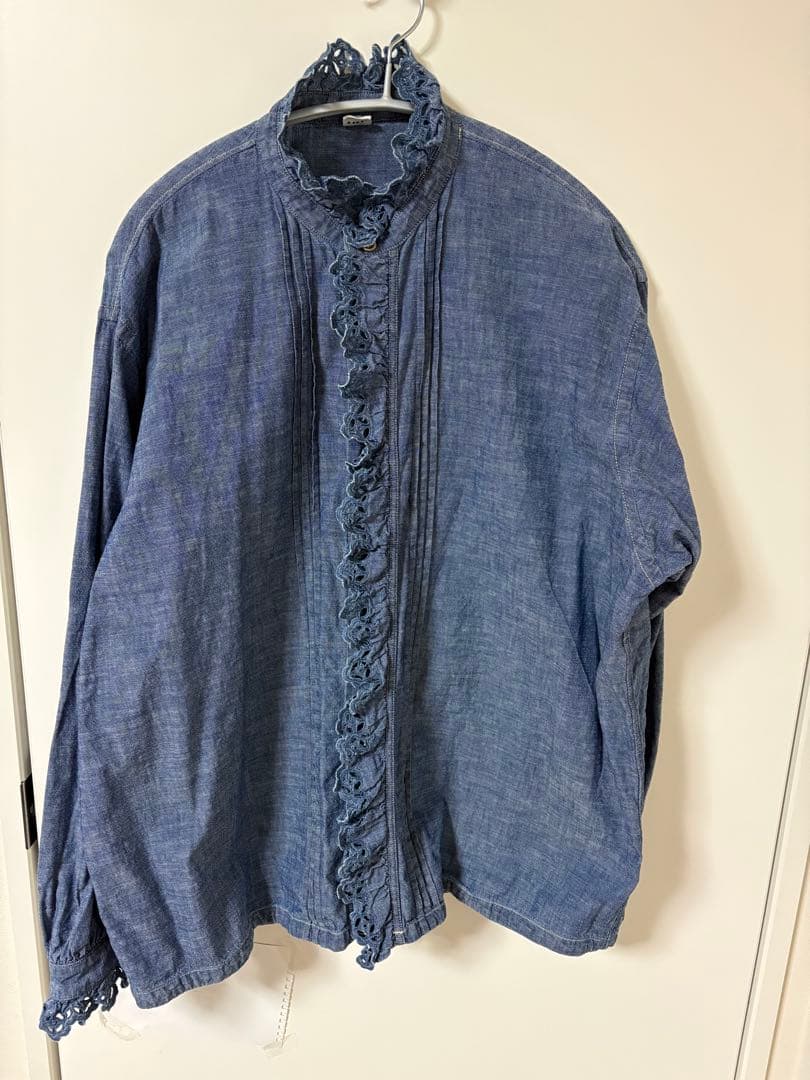 45R ダンガリーカットワークブラウス/インディゴ
