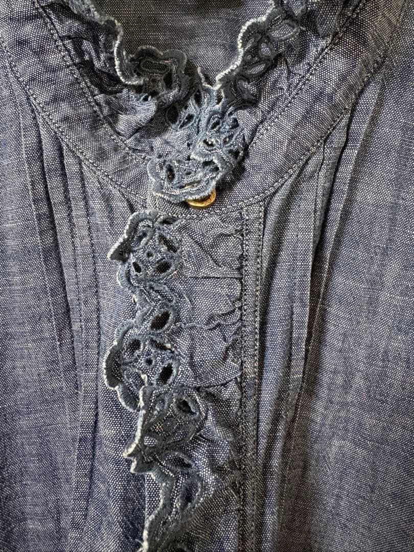 45R ダンガリーカットワークブラウス/インディゴ