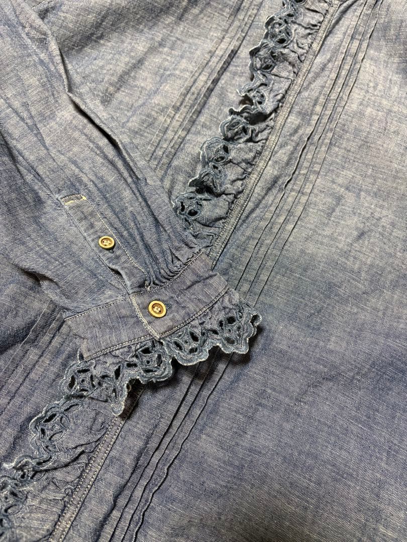 45R ダンガリーカットワークブラウス/インディゴ