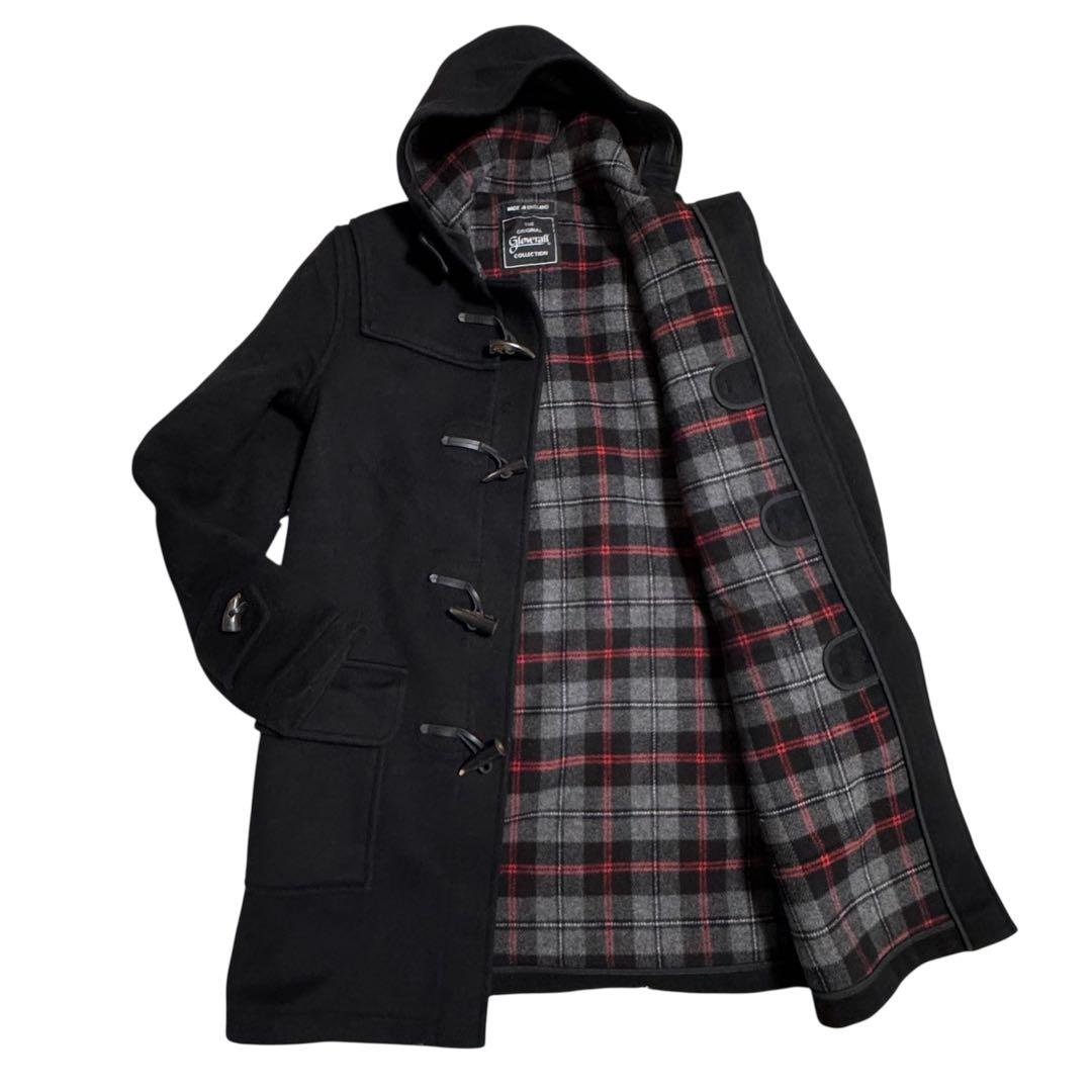 Gloverall ダッフルコート チェック フード 水牛トグル ブラック M