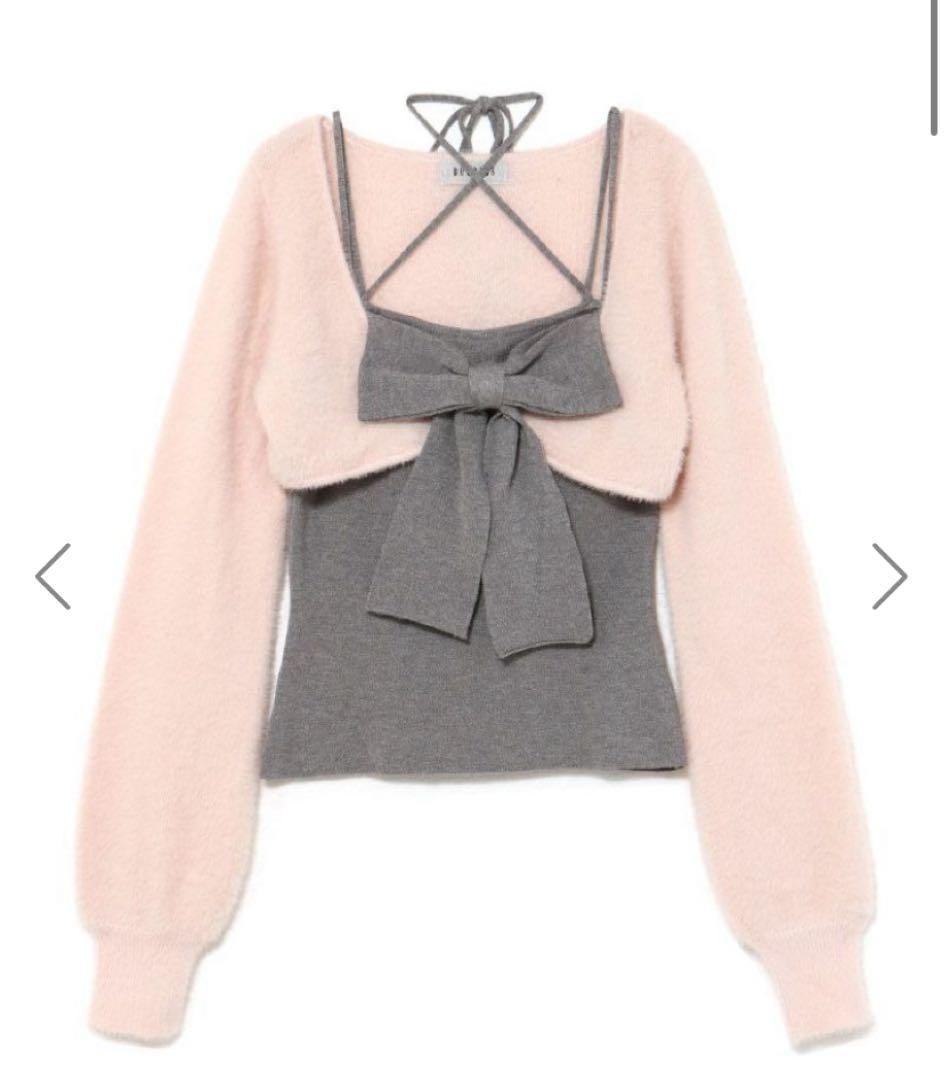 な bubbles リボンニットアンサンブル ピンク