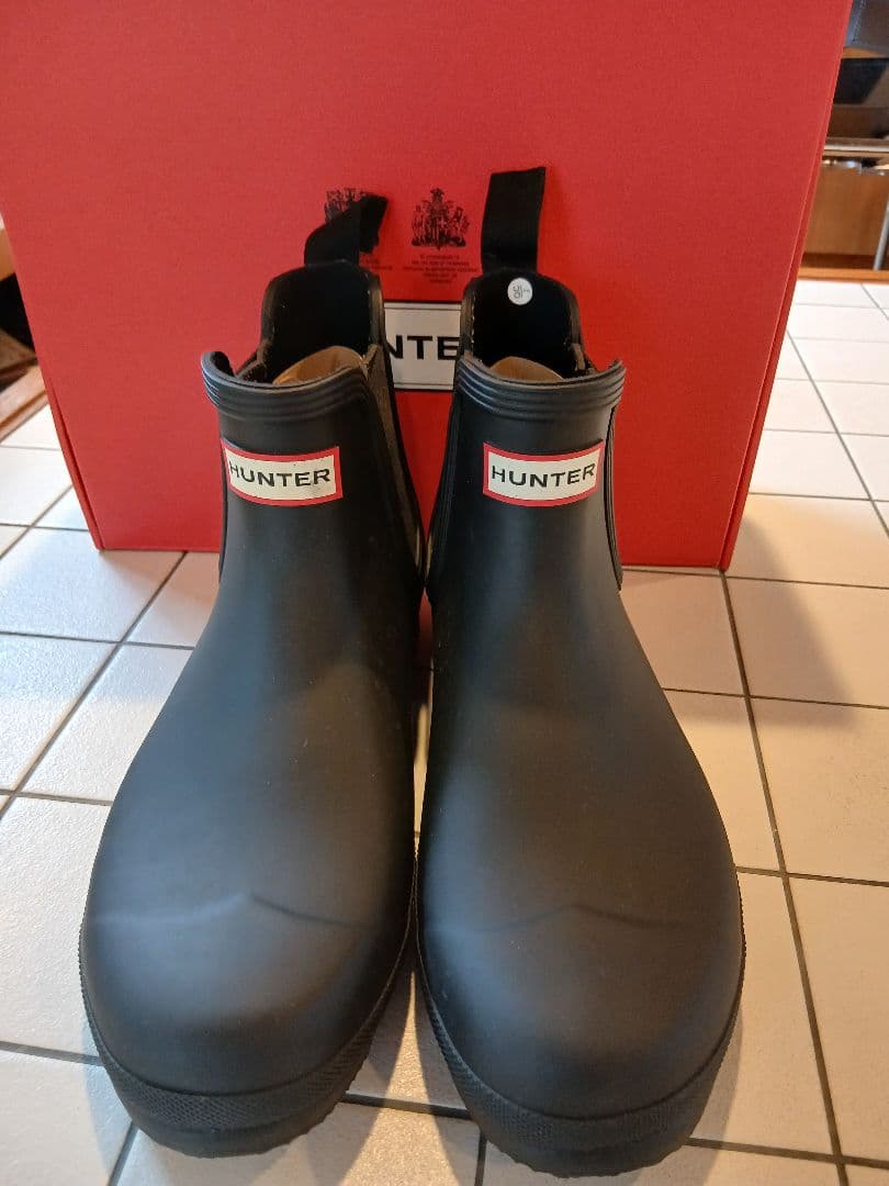 HUNTER ブラック レインブーツ チェルシーサイドゴア