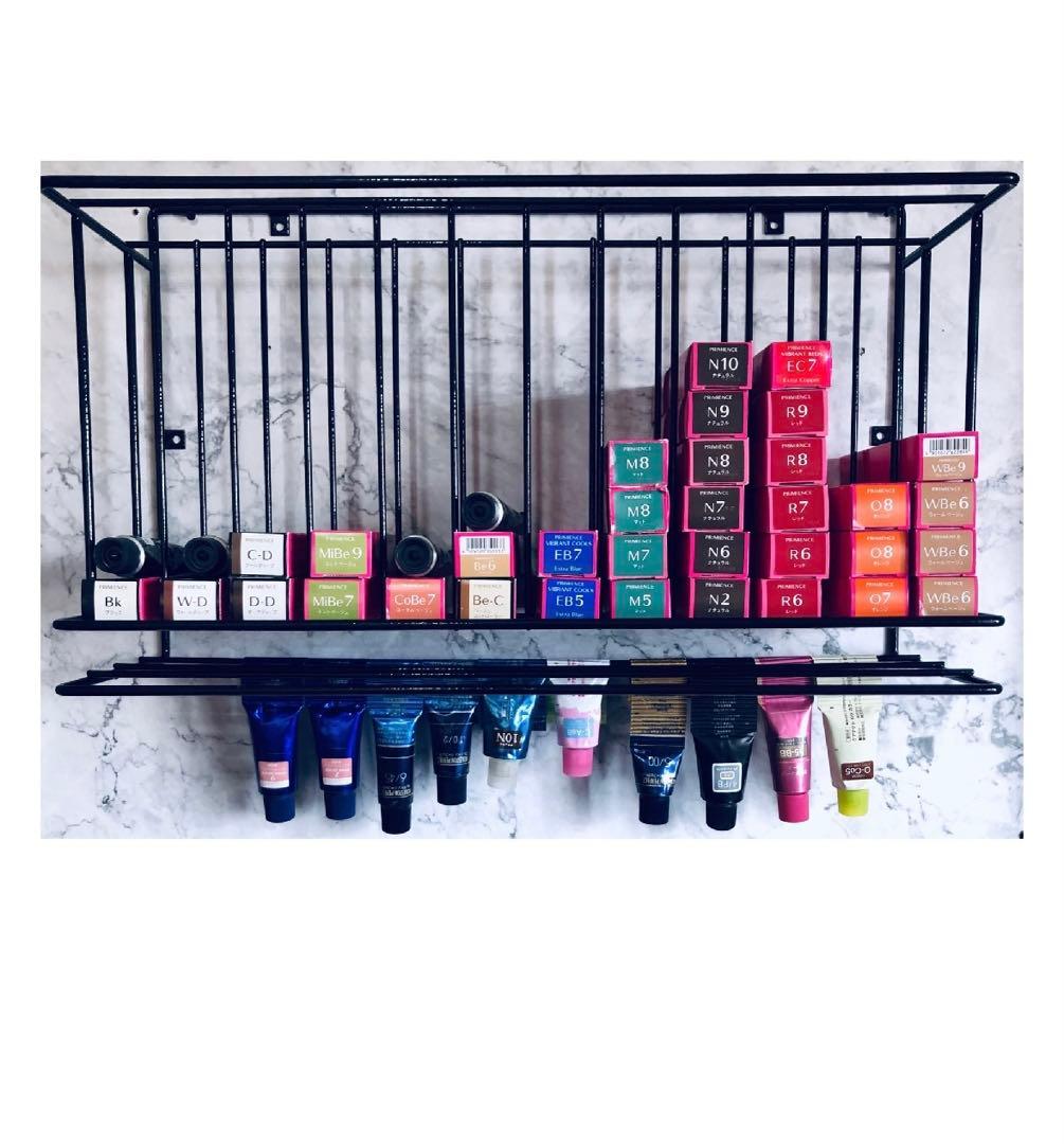 カラー剤壁面ラック（108本収納+ぶら下げバー4列）※カラー剤は付いていません