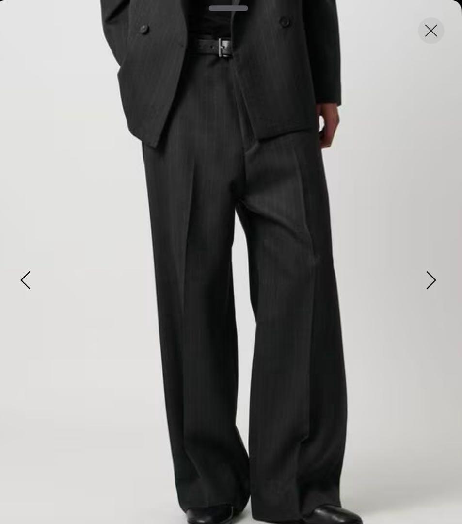 ＜H＞クリア ダブルクロス ワイドスラックス サイズM グレーストライプ