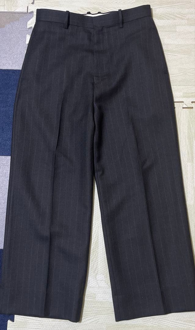 ＜H＞クリア ダブルクロス ワイドスラックス サイズM グレーストライプ