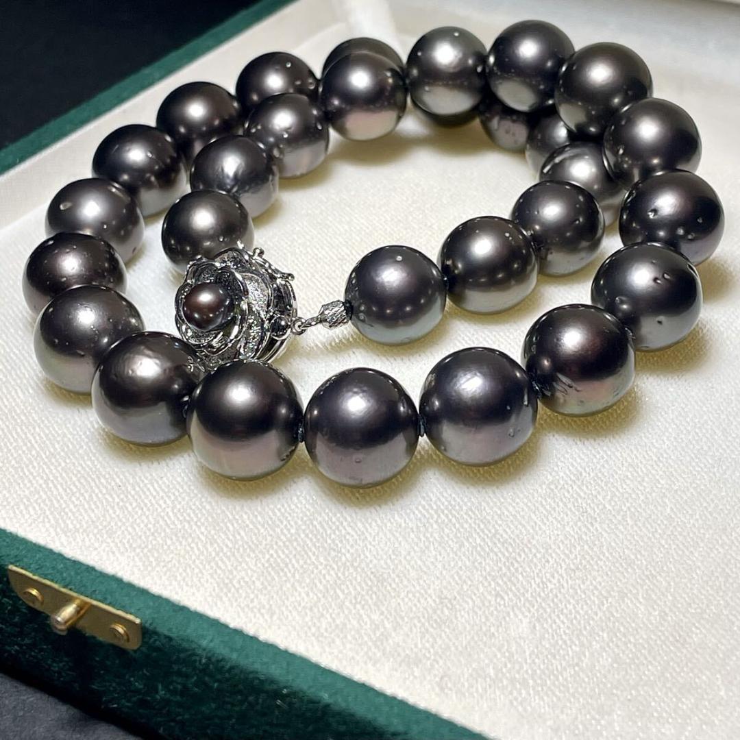 【大珠◎/糸替え/クリーニング】黒蝶真珠 パール ネックレス 13-14.8mm