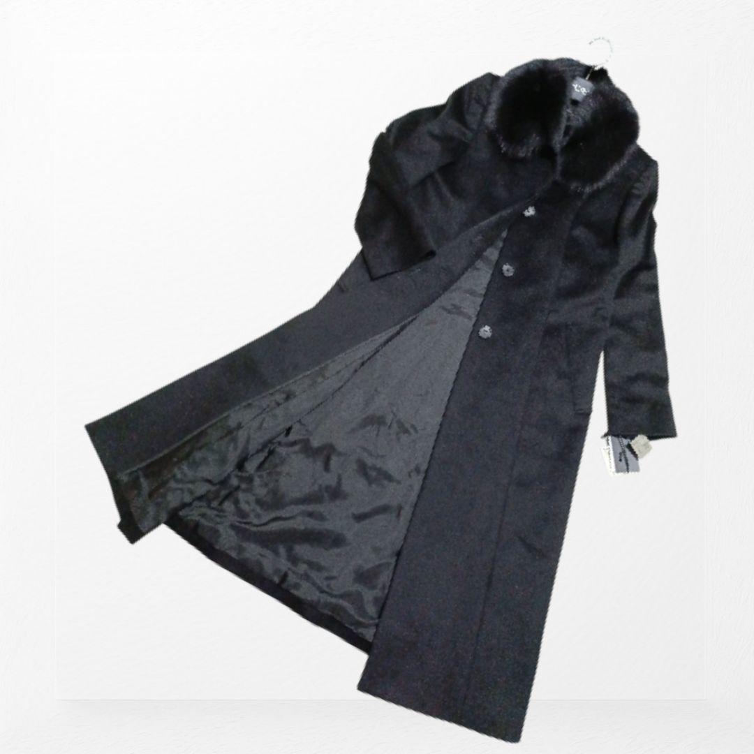 【新品タグ付 】Alama Deux カシミヤ100% ファー付コート M 黒
