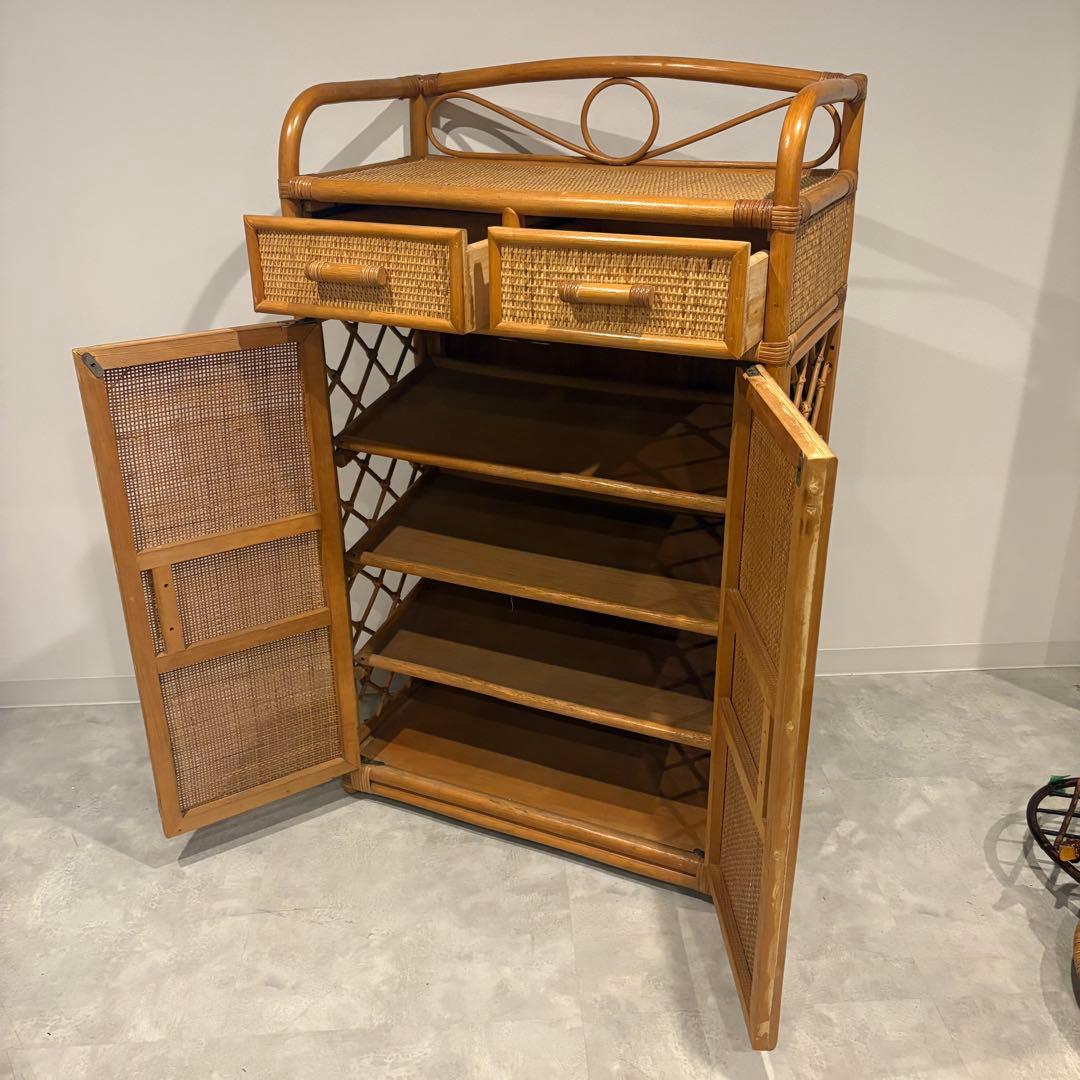 ラタン 籐　ランドリーキャビネット　ランドリーチェスト　シューズラック