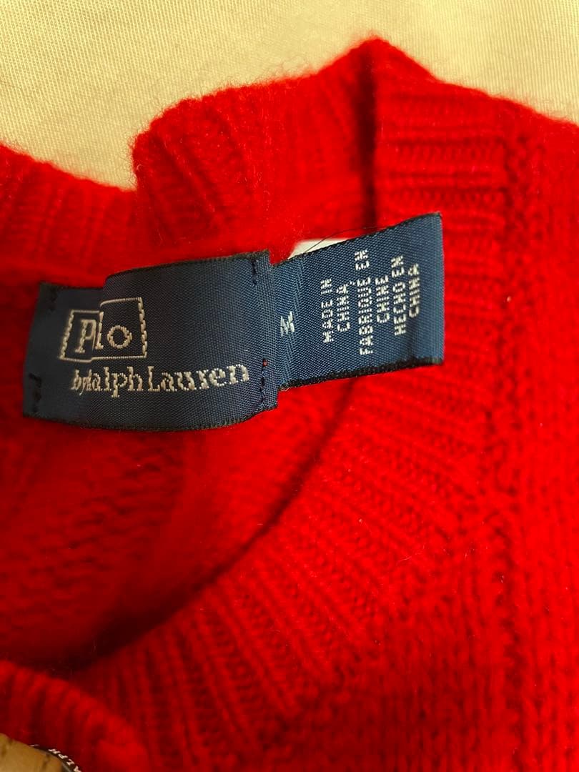 【極美品】ポロバイラルフローレン　カシミヤ混　ケーブルニット　カーディガン　赤