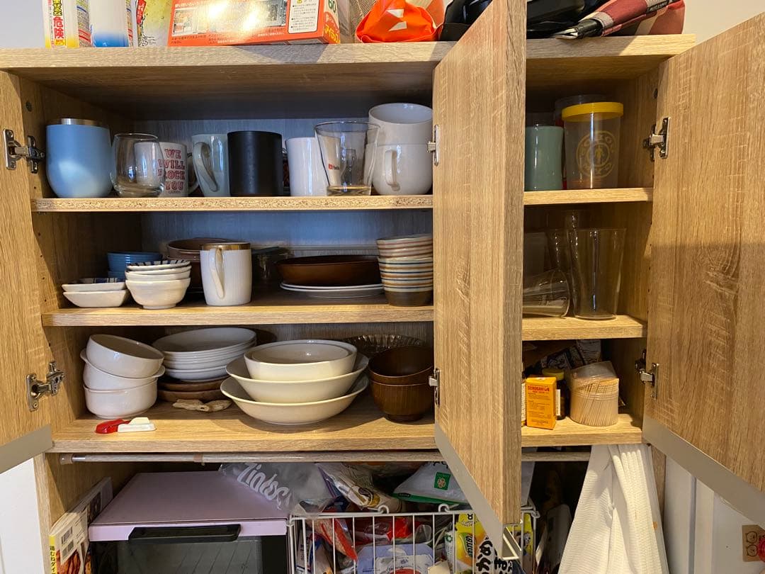 【YSK429】 LOWYA 美品　木目調 食器棚 上部キャビネット付き