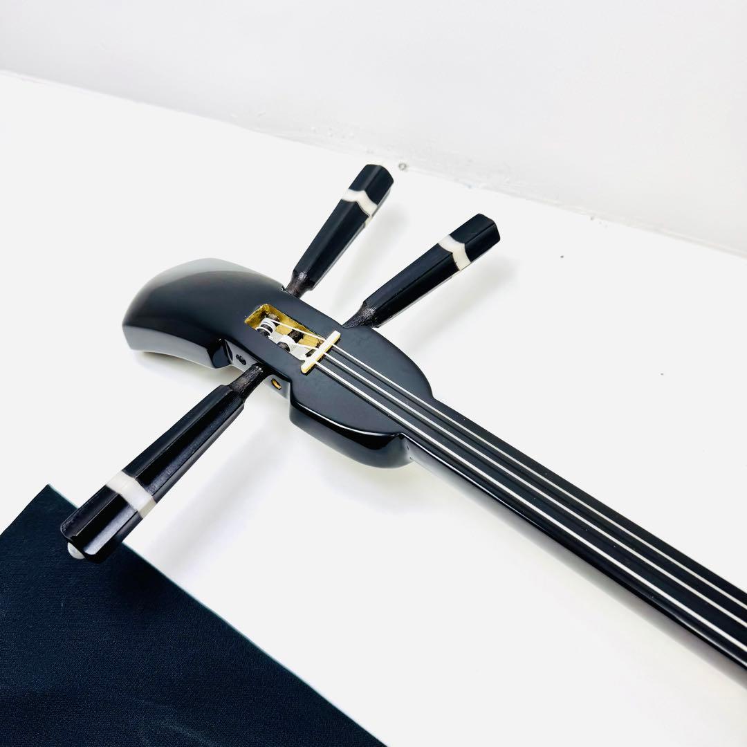 【美品】沖縄三線 人工皮 三味線 合皮 ヘビ皮柄 ケース付属 爪付き