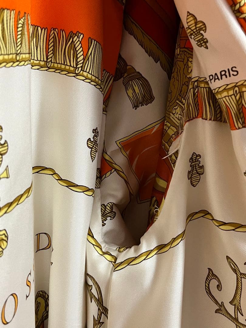 SAGA MINK×HERMES エルメススカーフ ミンクロングコート 白 毛皮