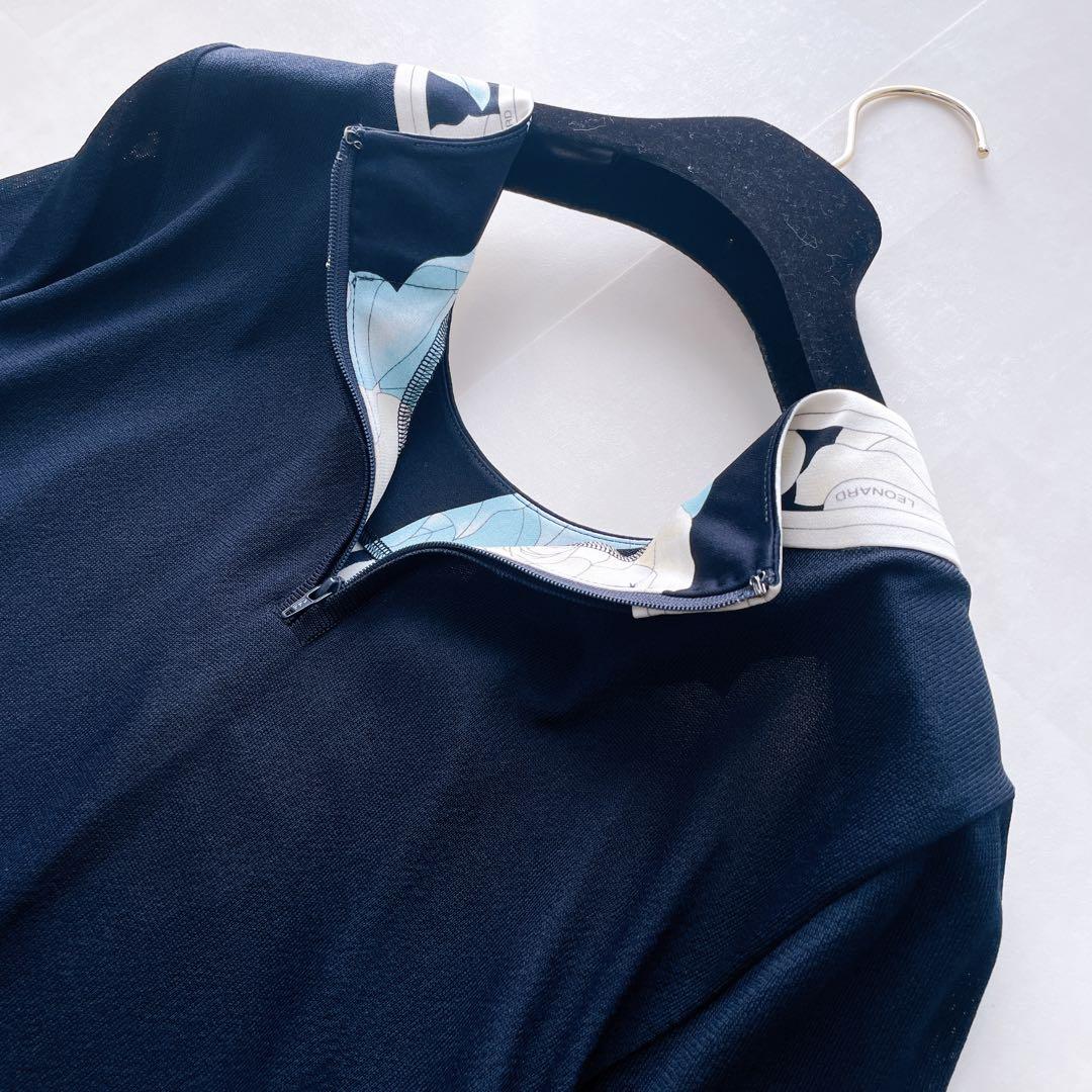 美品✨レオナール カンカン素材 チュニック フレア 花柄 ゆったり 38