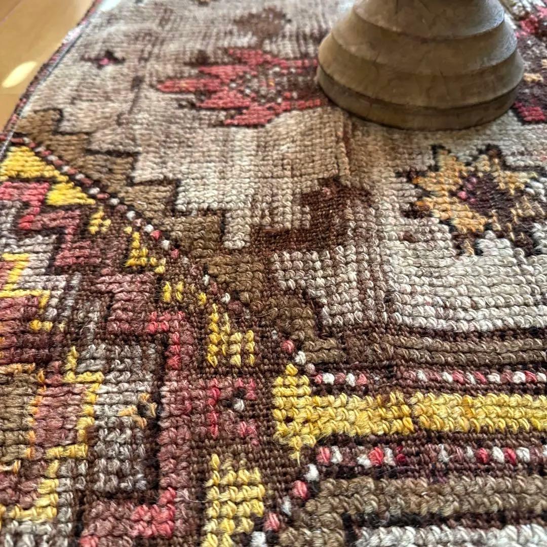 レア93×97 正方形サイズ　ウール　ブラウン　トルコヴィンテージラグ