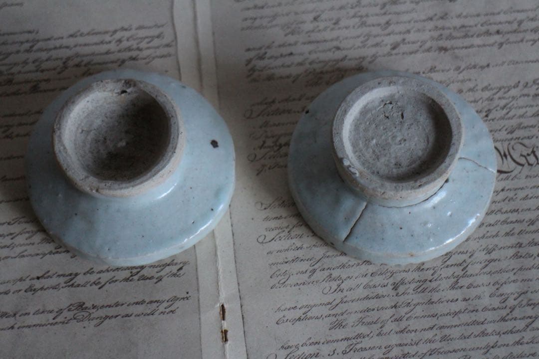 時代李朝白磁餅型　トクサル　朝鮮古陶装飾品2個セット