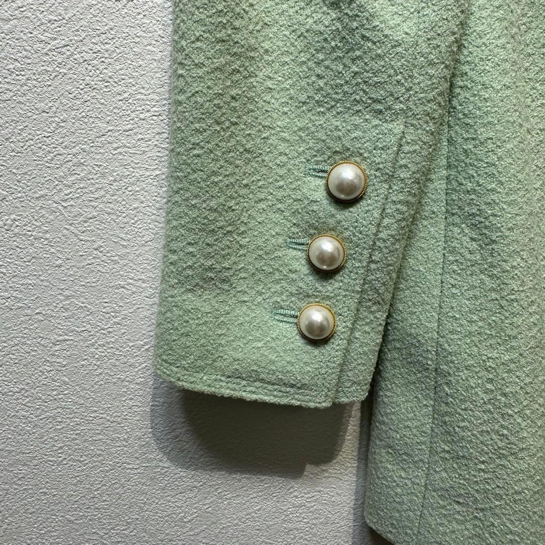 希少 CHANEL 上質 ウール シルク ツイード パール テーラードジャケット