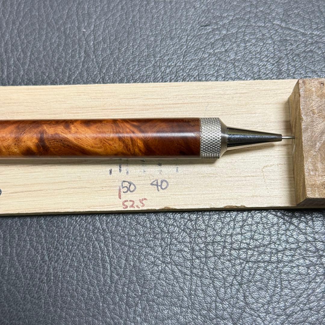 125花梨瘤濃色源平柄　木製シャーペン　強低重心R ステンレスローレット