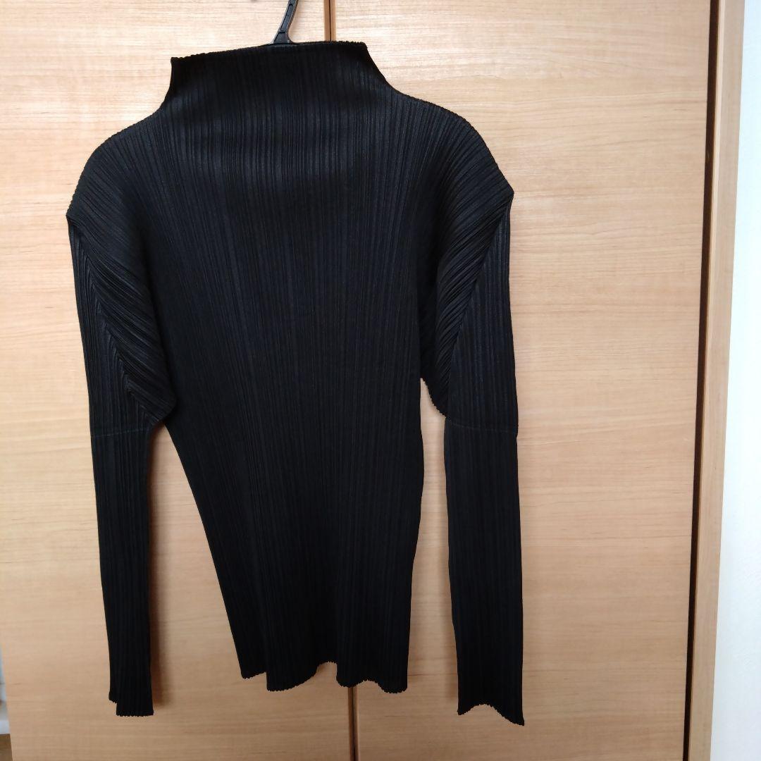 プリーツプリーズブラック 長袖 ハイネック トップス