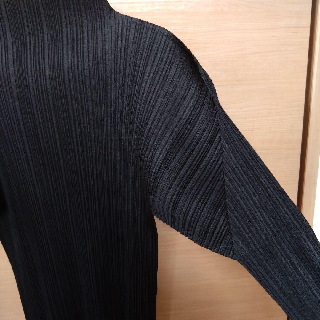 プリーツプリーズブラック 長袖 ハイネック トップス