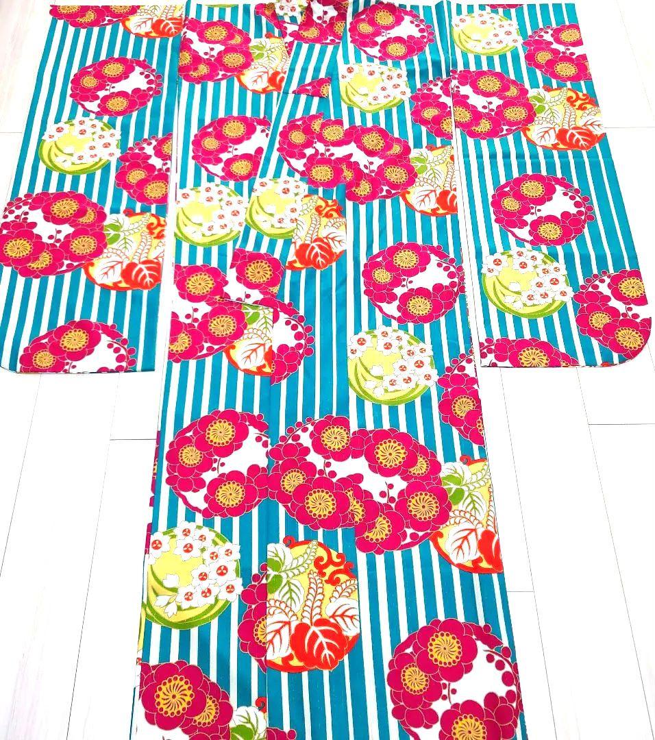 110-1ふりそでMOOE縞に花丸文様振袖