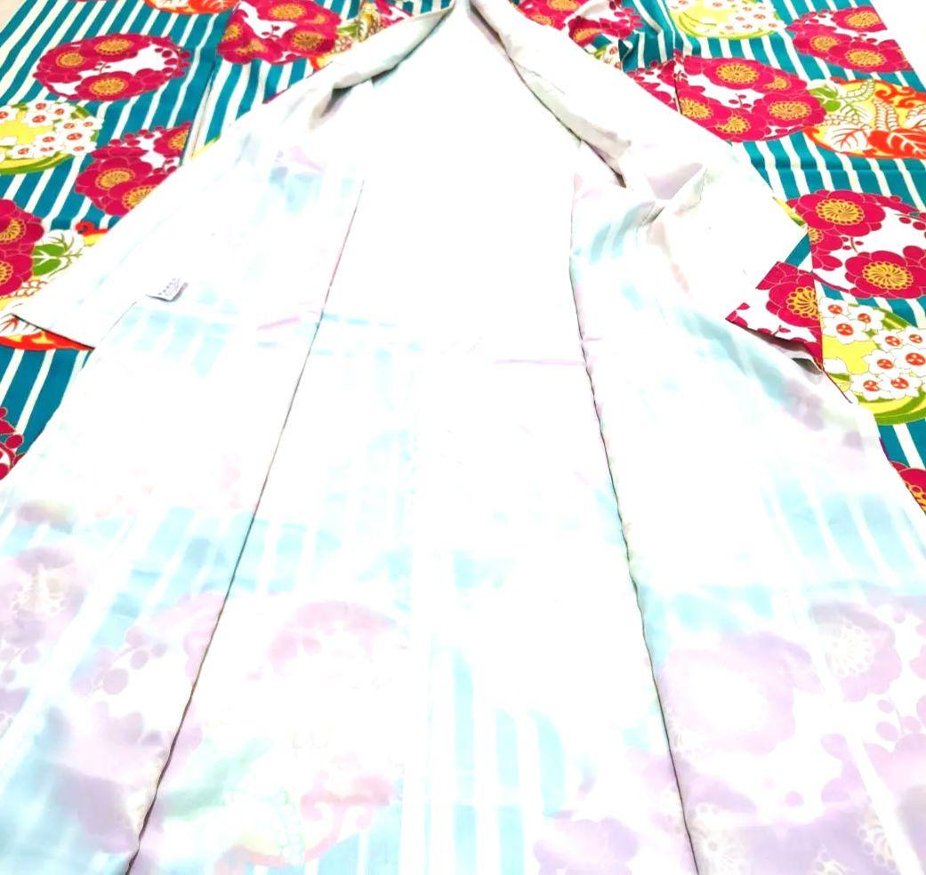 110-1ふりそでMOOE縞に花丸文様振袖