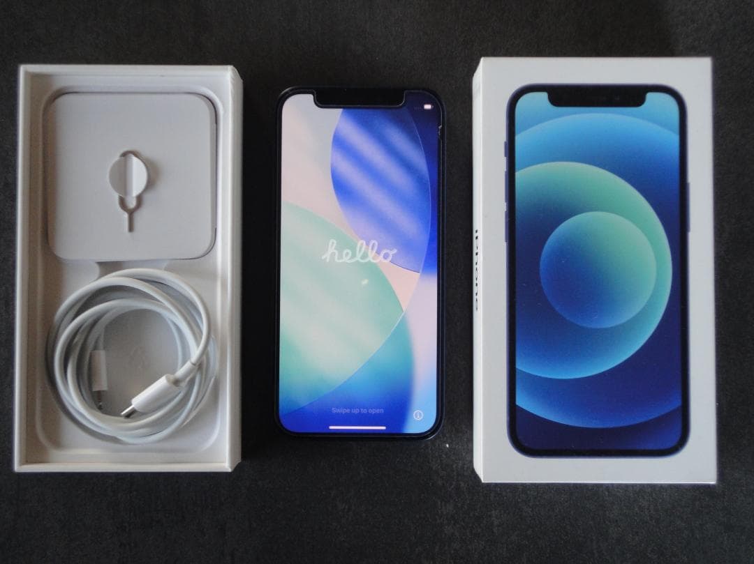 iPhone 12 mini 本体 128GB ブルー 元箱 充電ケーブル ピン