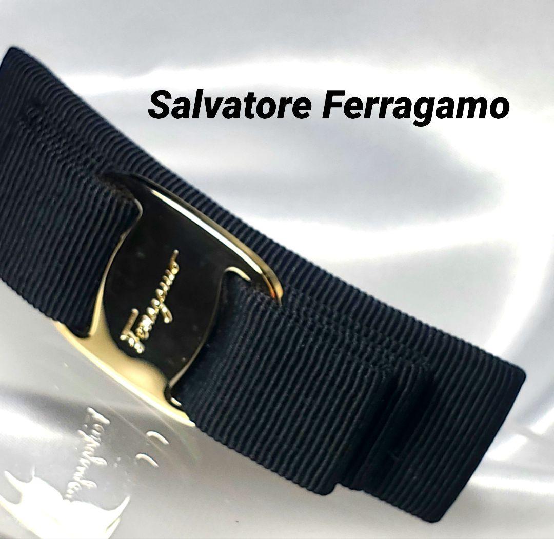 【週末限定セール☆極美品】フェラガモ ヴァラ バレッタ 黒×ゴールド h012