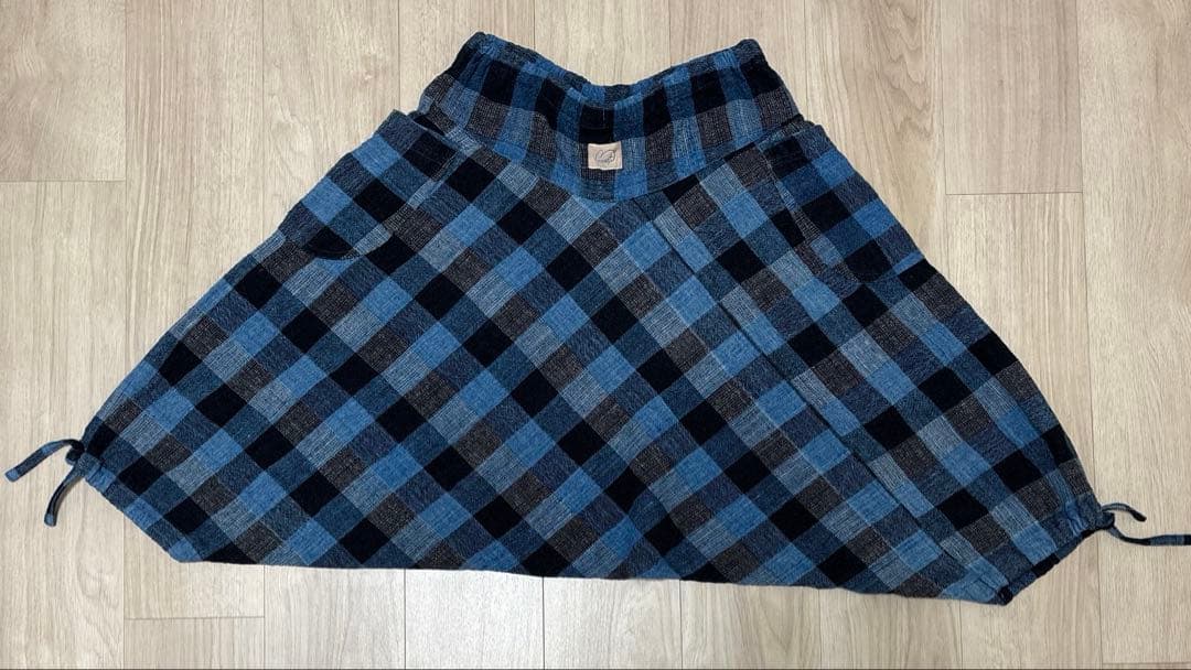 うさとの服 チェック柄　モモンガパンツ　手染め