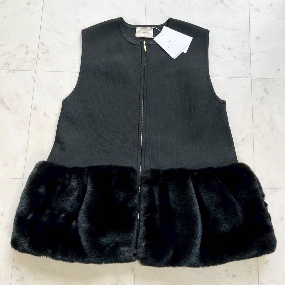 タグ付 UNITED ARROWS フェイクファーコンビベスト ブラック