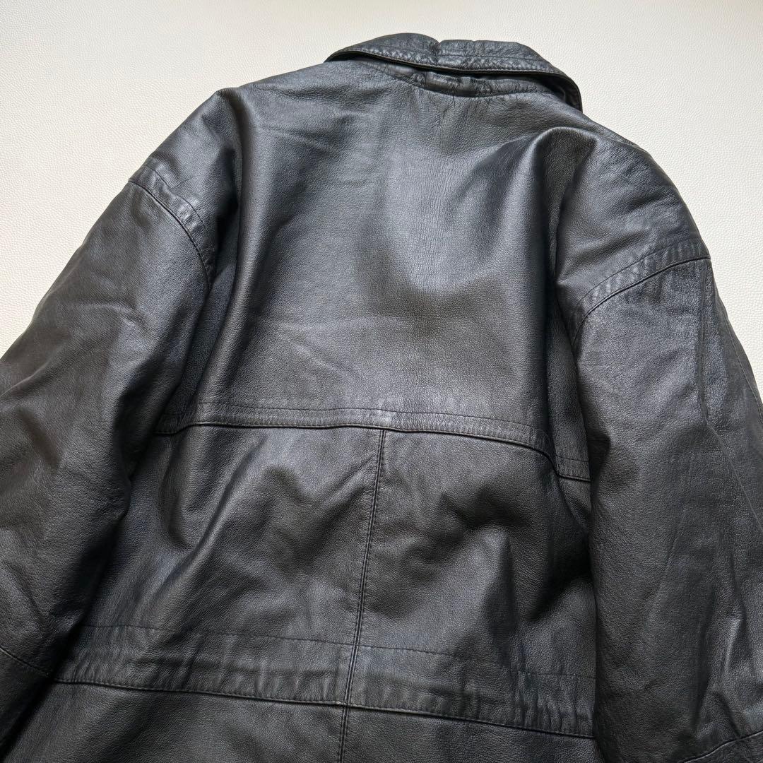 Euro Vintage リアルレザー ダッフルコート トグルボタン ブラック