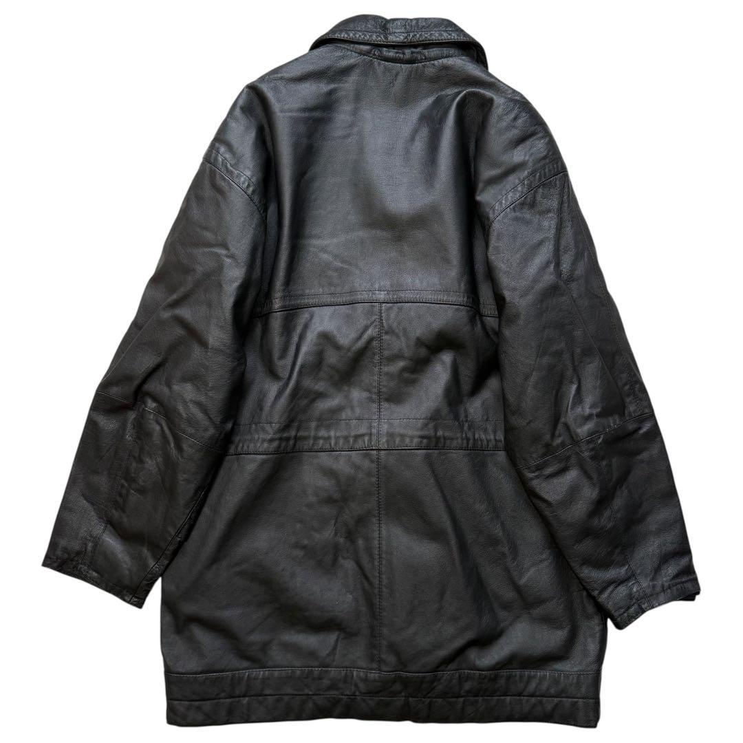 Euro Vintage リアルレザー ダッフルコート トグルボタン ブラック