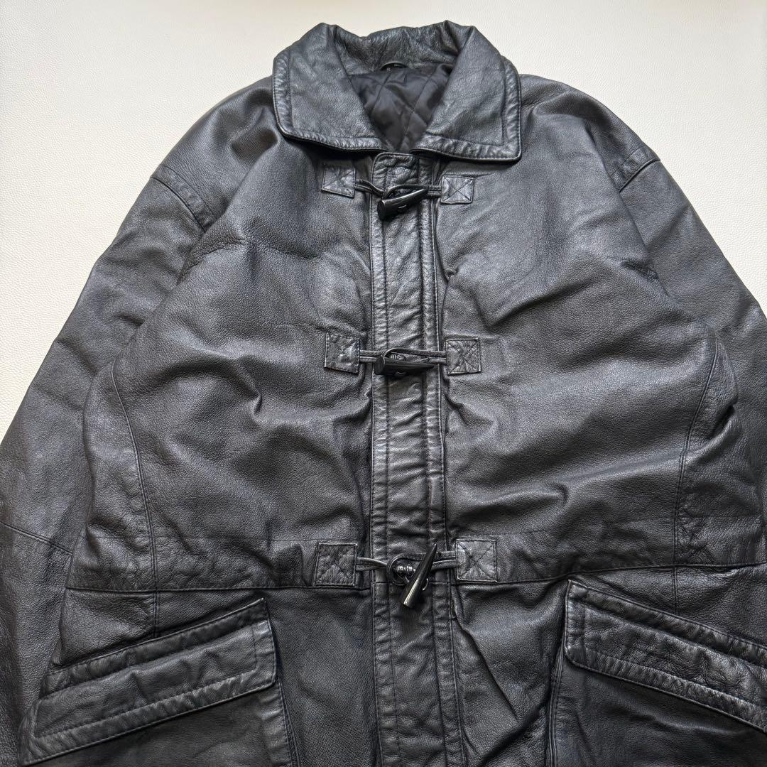 Euro Vintage リアルレザー ダッフルコート トグルボタン ブラック