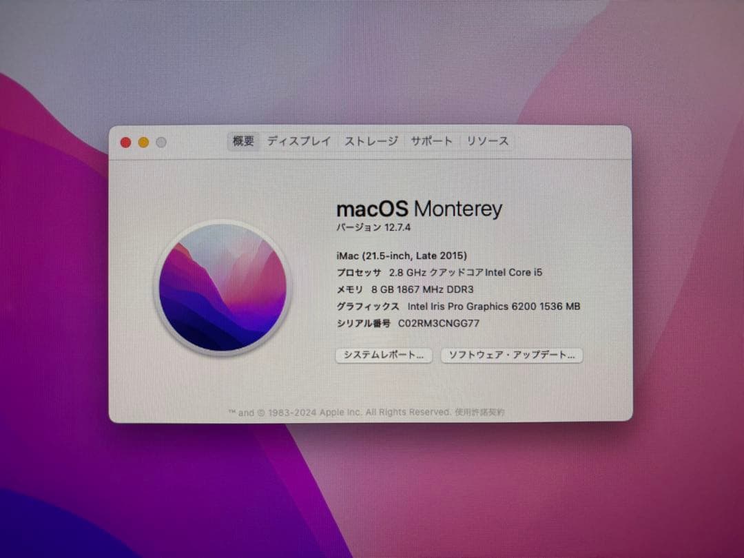 iMac 21.5インチ Late 2015 1TB SSD 8GB 初期化済み