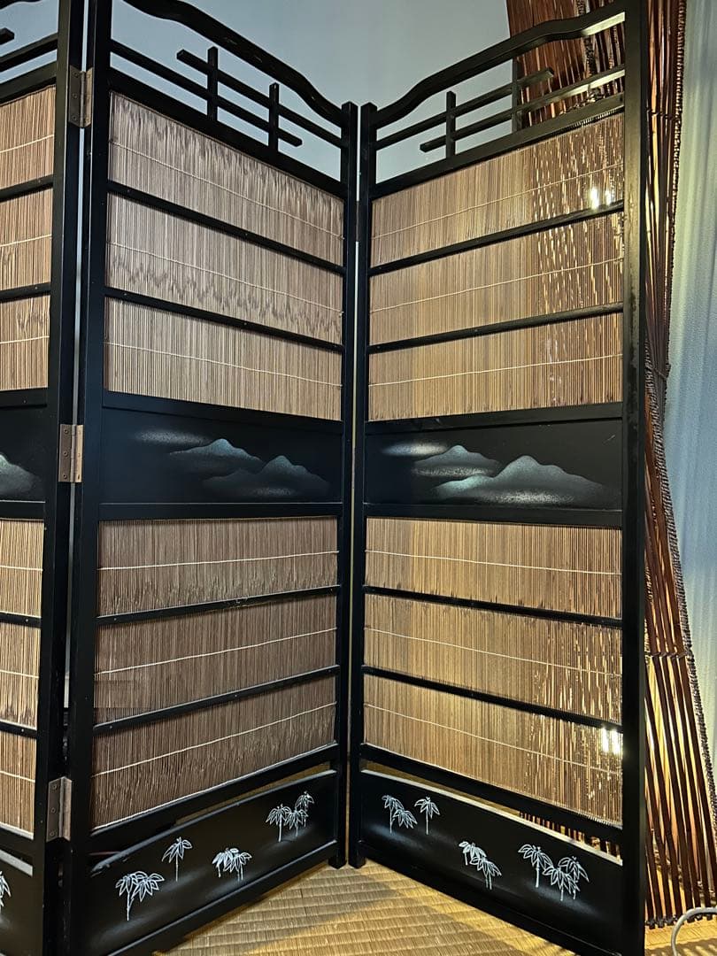 【昭和レトロ】和風 衝立 簾屏風 四曲 山水蒔絵 間仕切り