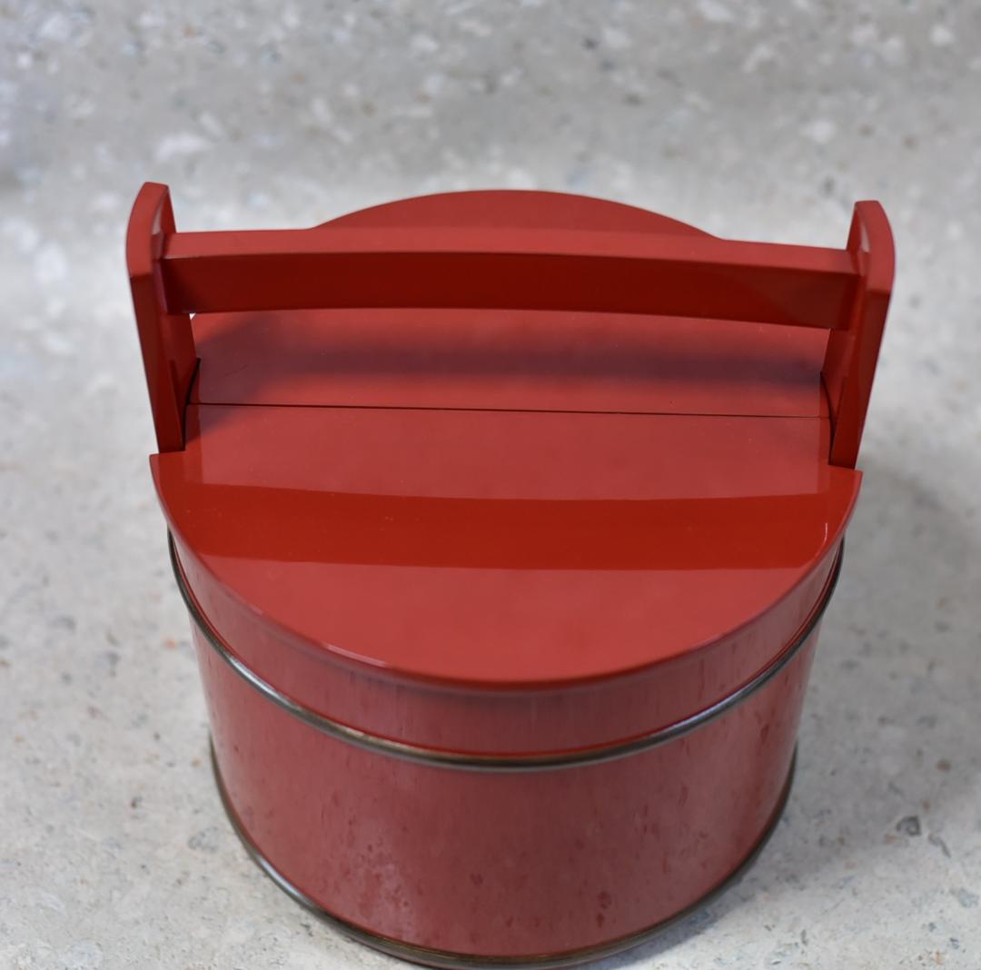 値下げ、輪島，弘悦作　銀巻手桶朱塗り水指　【極上品】　お茶道具/共箱