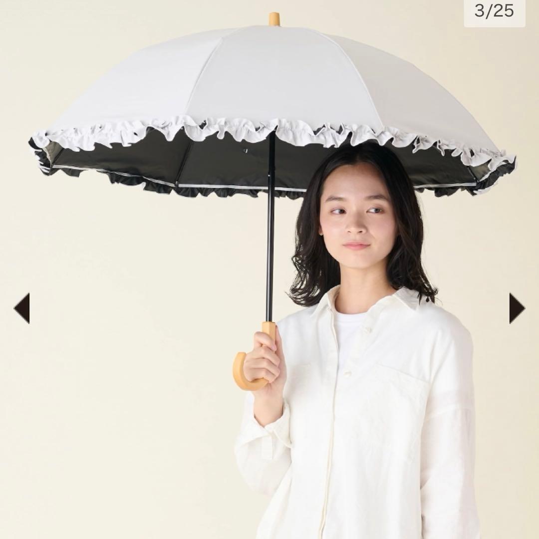 サンバリア100２段折 フリル /(ホワイト, 木ストレート手元)