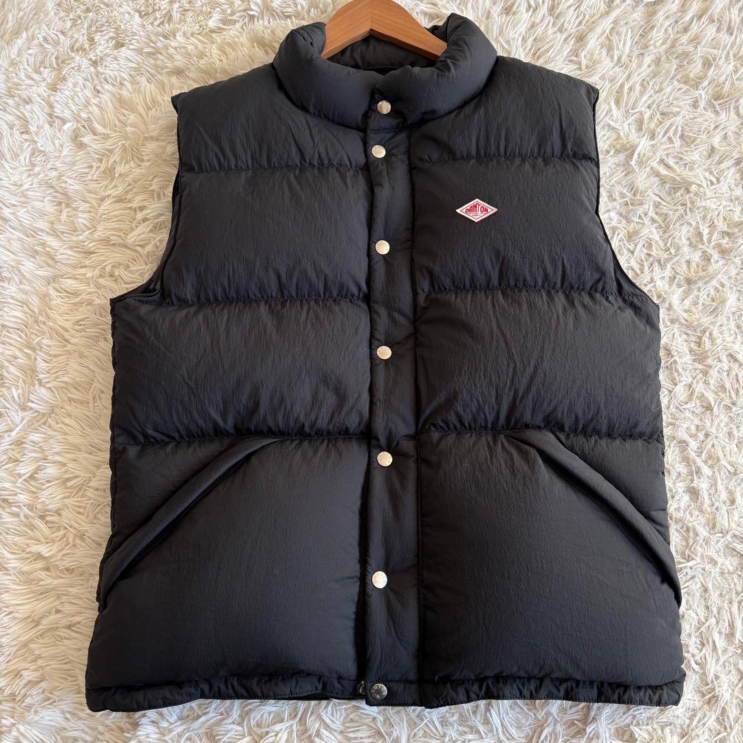 極美品 DANTON ハイロフトダウンベスト ホワイトグース ブラック L
