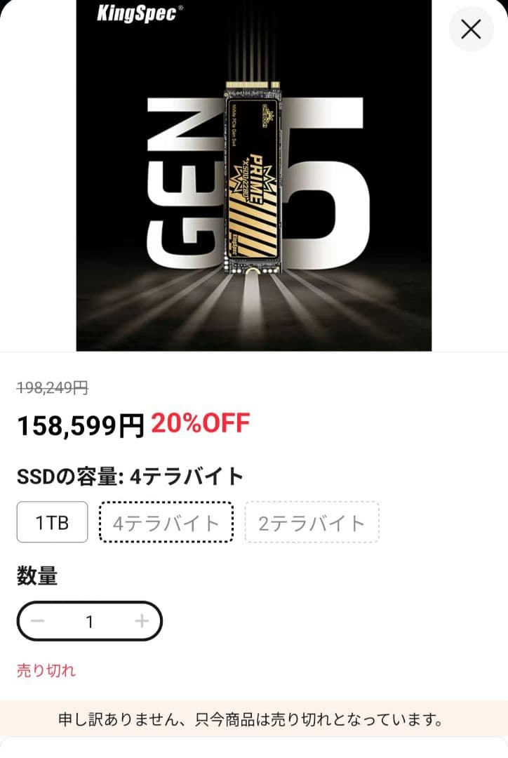 【DRAM搭載】KingSpec OneBoom Gen5 SSD 4TB