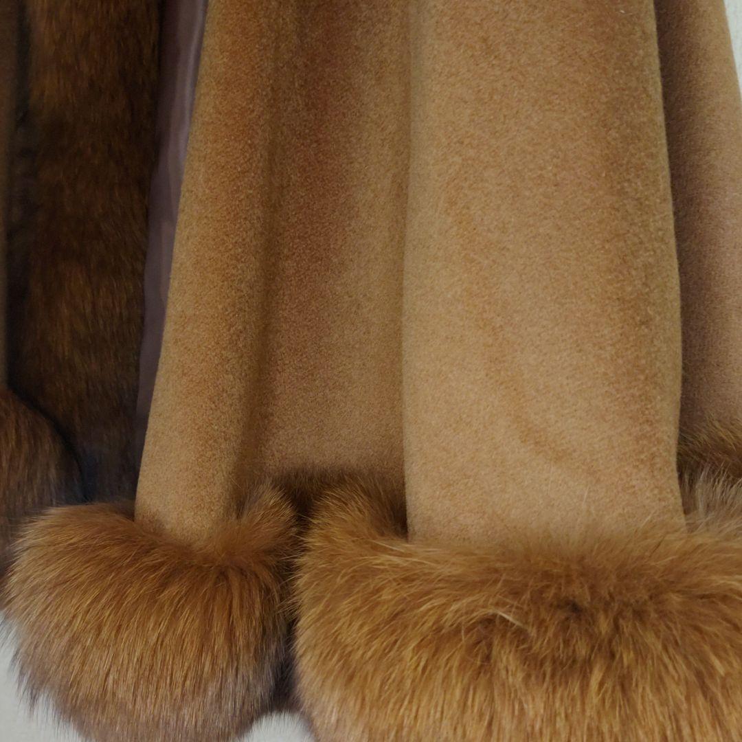 お値段見直しました。ケープ　ファー×カシミア　 茶系ベージュ 日本製 着物にも