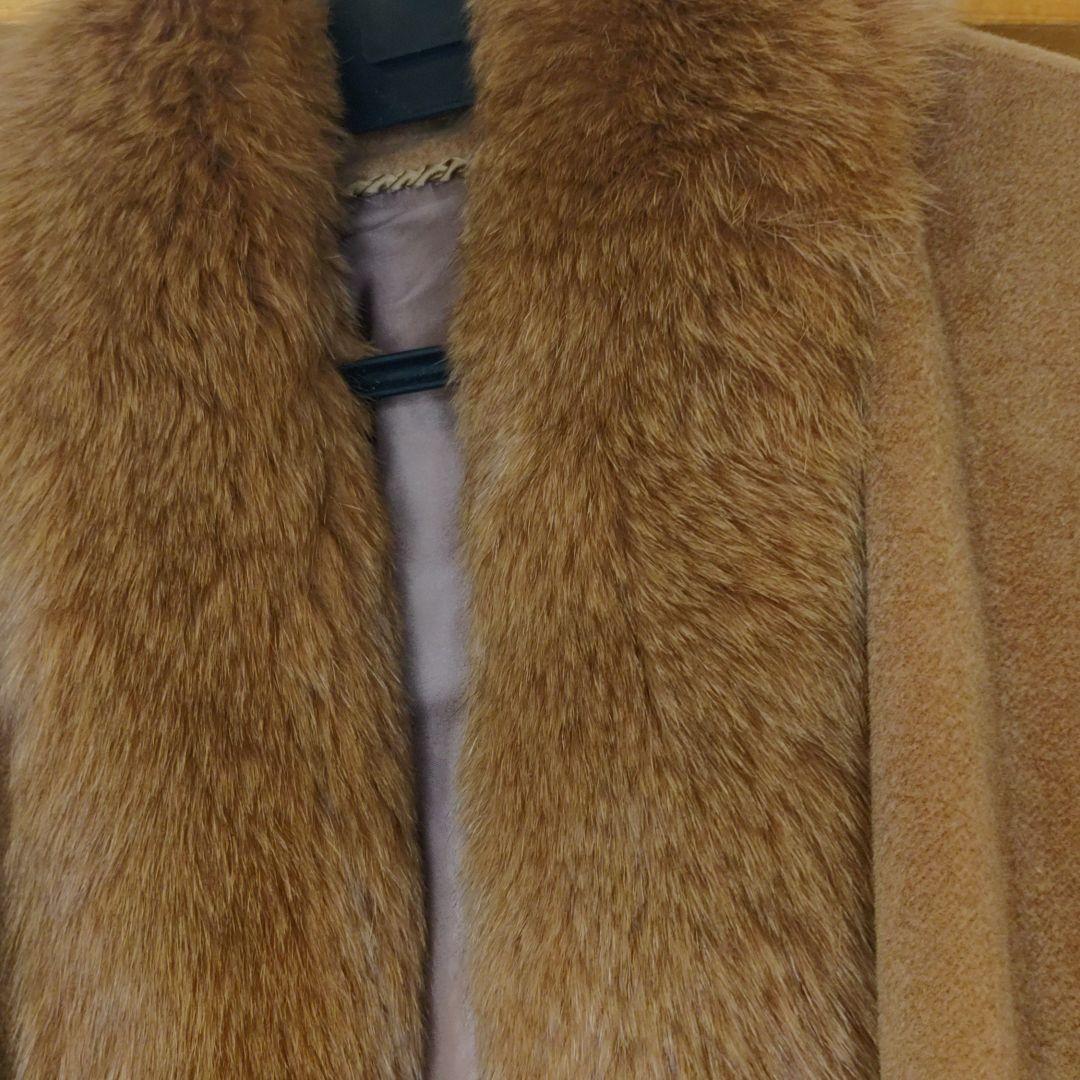お値段見直しました。ケープ　ファー×カシミア　 茶系ベージュ 日本製 着物にも