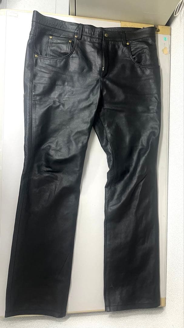 63 Leathers ブラックレザーパンツ 38 ブーツカット