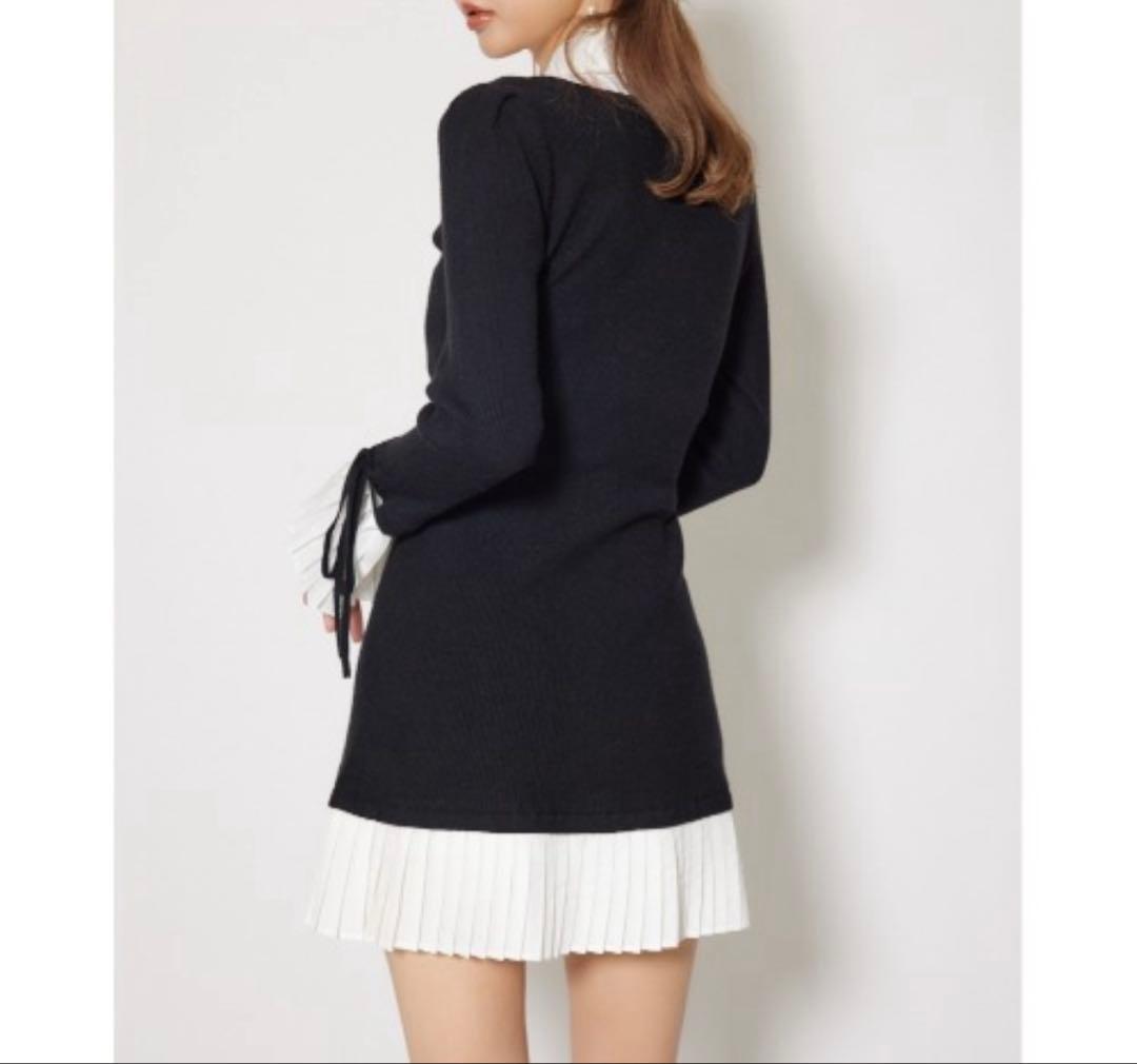 rienda レイヤードパターンシャツニットミニワンピース