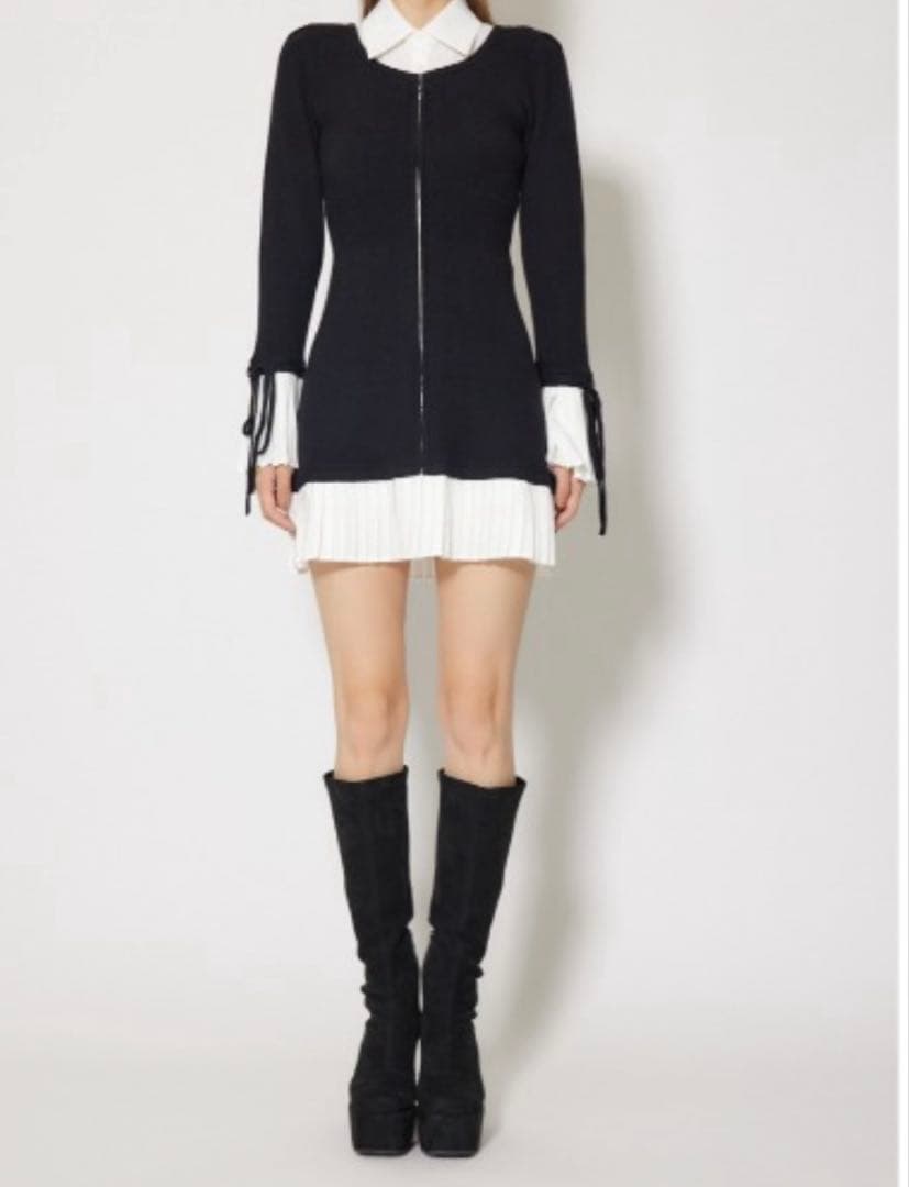 rienda レイヤードパターンシャツニットミニワンピース