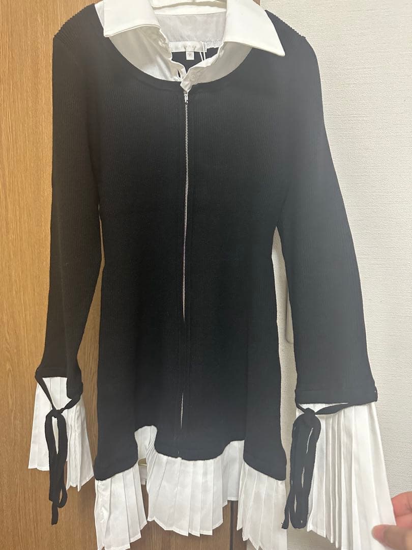 rienda レイヤードパターンシャツニットミニワンピース