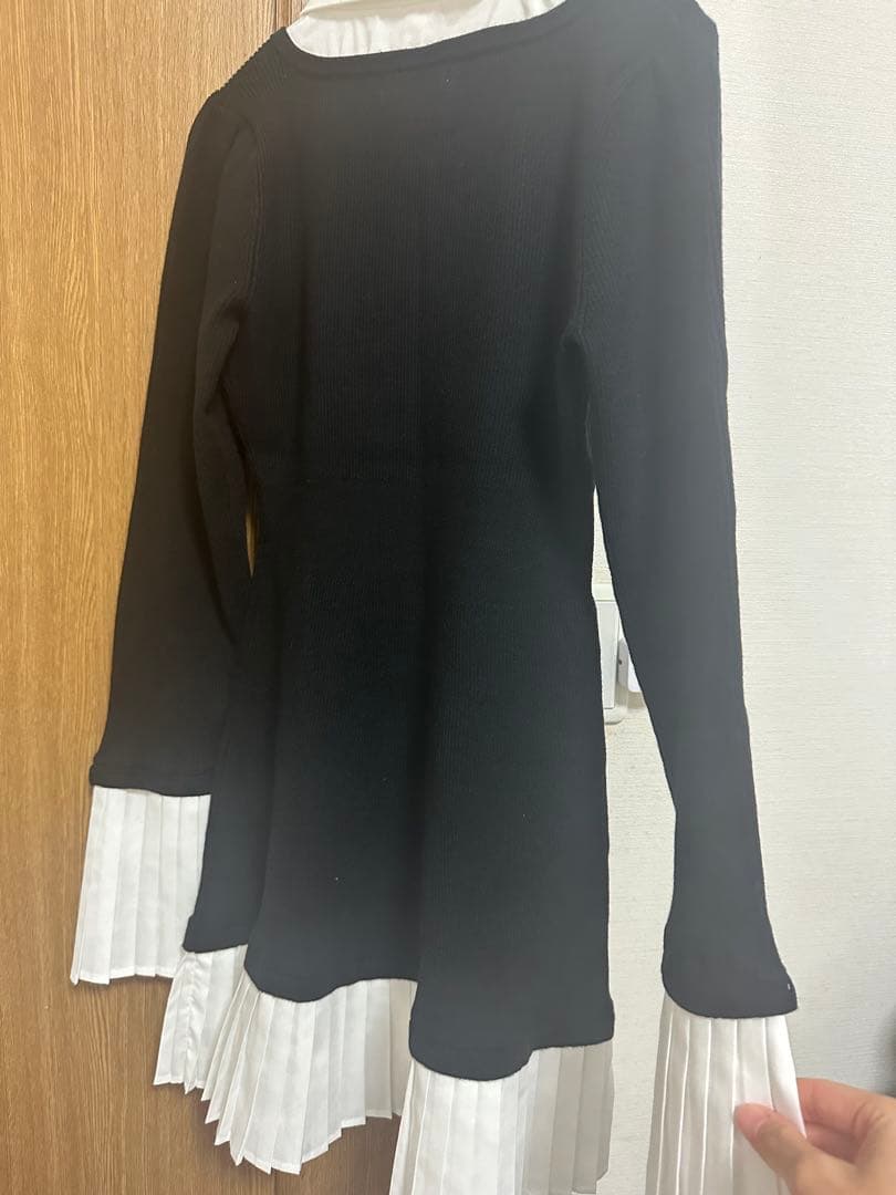 rienda レイヤードパターンシャツニットミニワンピース